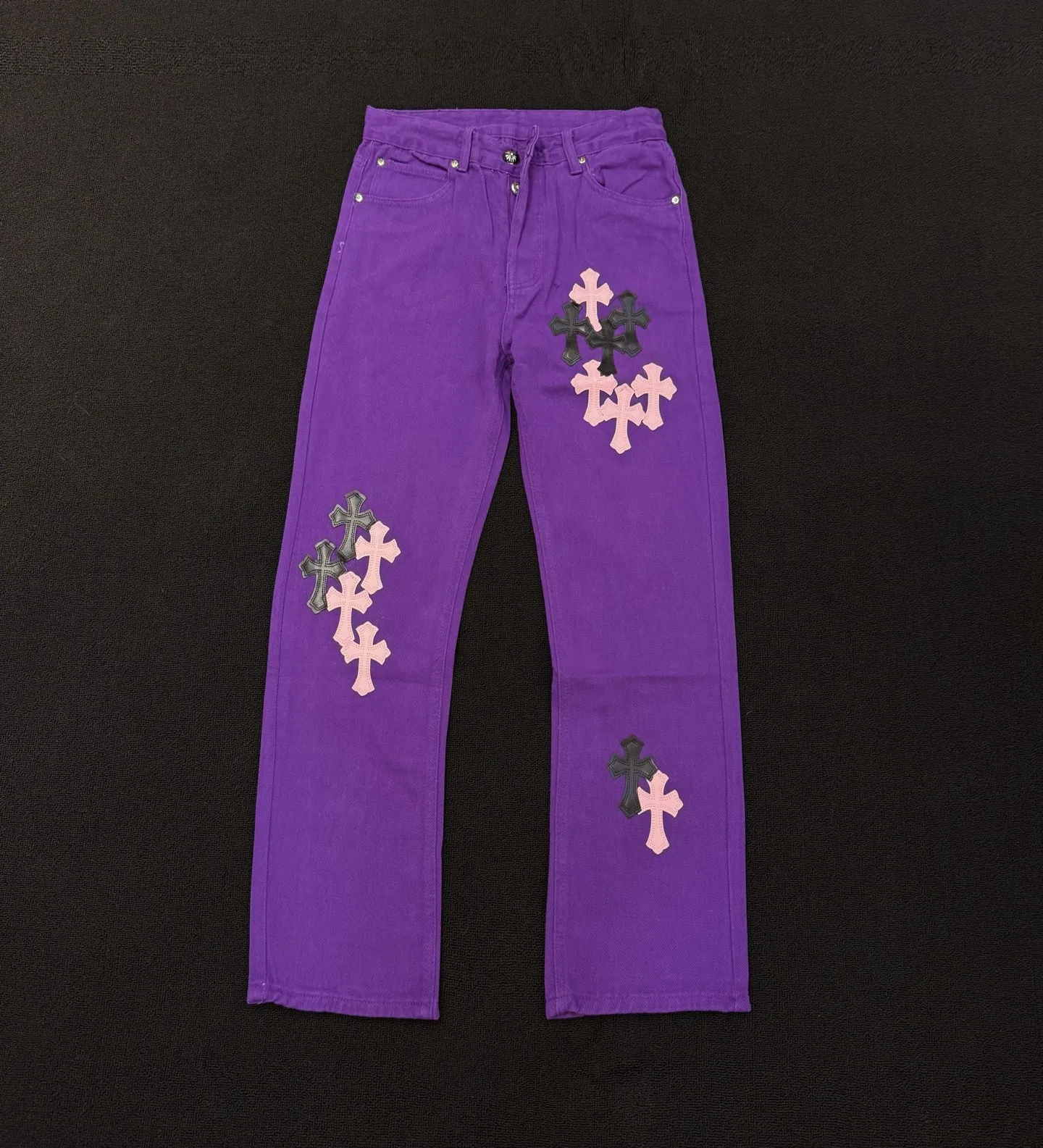 P260 Style number: D377 Croxin & 𝐂𝐡𝐫𝐨𝐦𝐞 𝐇𝐞𝐚𝐫𝐭 ss25 purple pants and leather limited edition leather jeans SIZE #28 30 32 34 (smlxl)